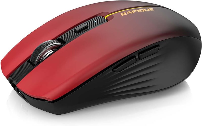 RAPIQUE Bluetooth Wireless Mouse - (BT1/BT2+USB) Tri-Mode High Performance, Rechargeable, Multi-Device Compatible with PC/Laptop/Computer/MacBook/iPad Air Pro (Red Gradient) - Image 1